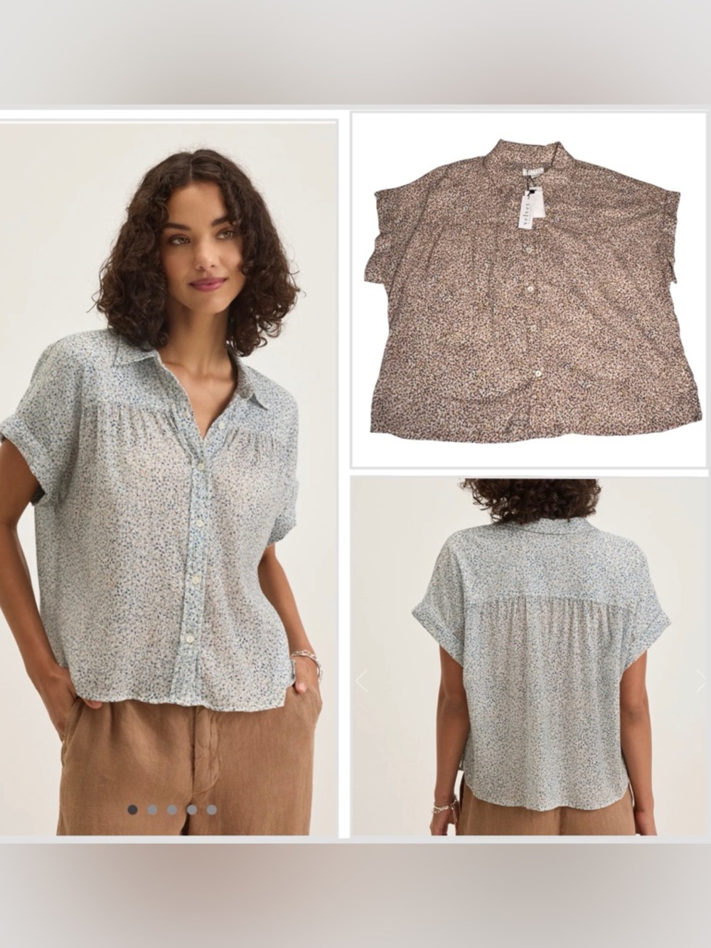 Velvet by Graham & Spencer Printed Crinkle Short Sleeves Top Size L New
